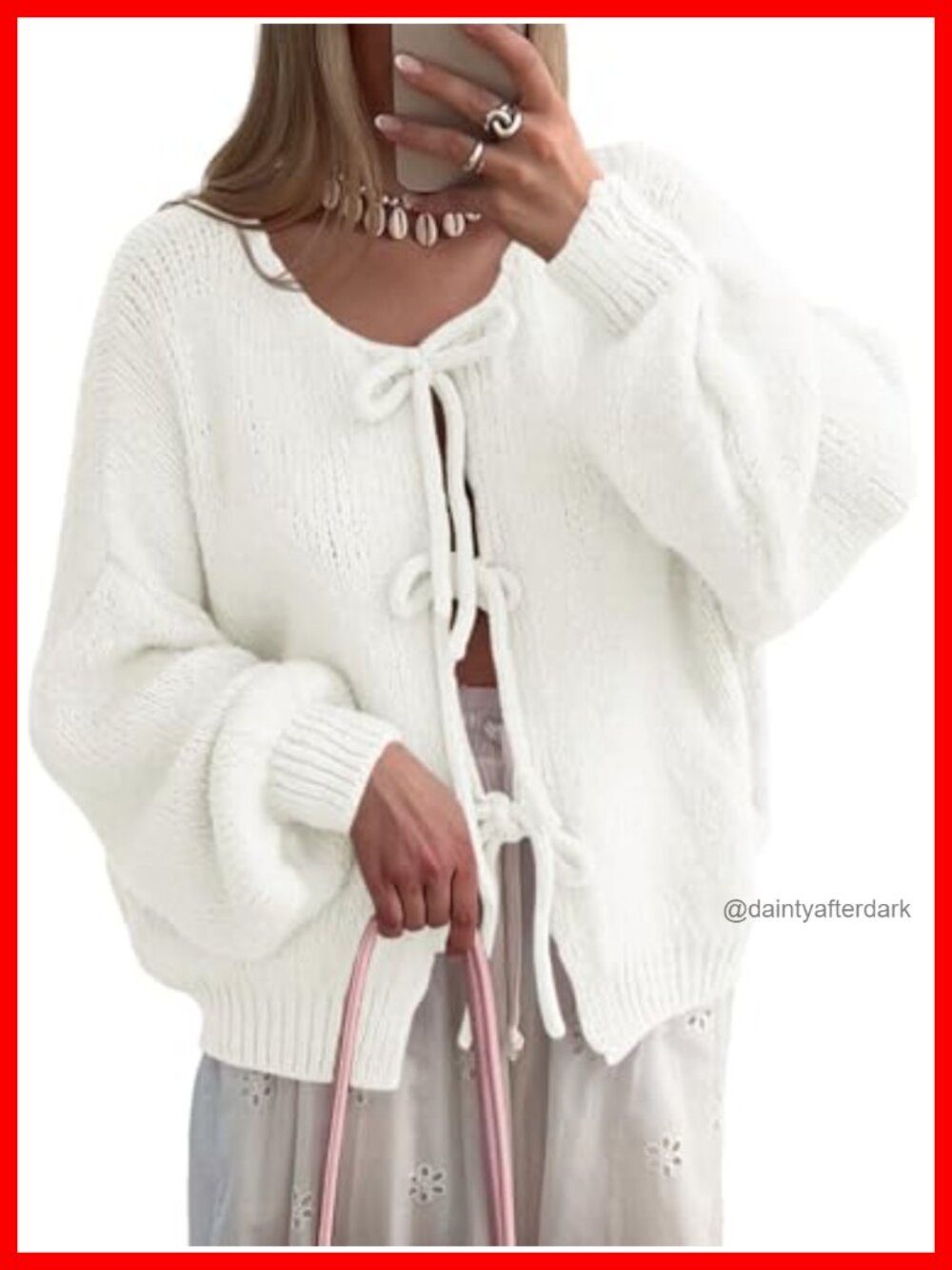 Womens Tie Front Oversized Cardigan Bow Knit Long Sleeve Sweater